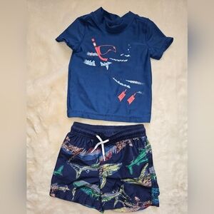 Carter's Kids Swim Trunks and Rash Guard Set - Navy and Multicolor 2 Pieces